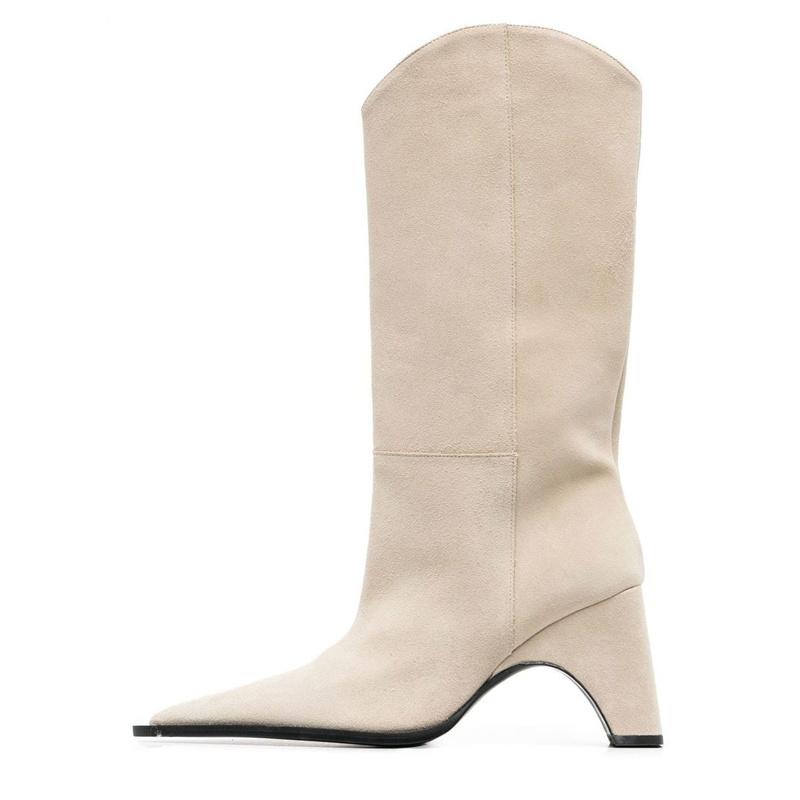 Fashion 2025 New Fashion Shaped Heel Knee High Boots Women's Elegant Party Black Autumn Winter Long Boots Big Size 34-43 Girls' Shoes