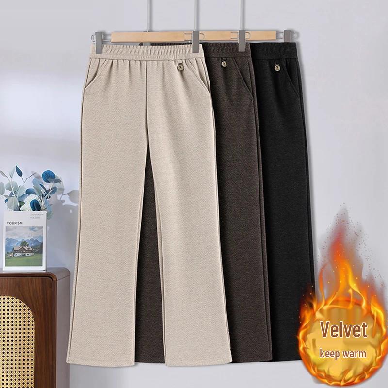 2024 Fashionable High-Waisted Woolen Pants for Middle-Aged & Elderly Women - Elastic Waist, Loose Fit, Plus Size for Autumn/Winter