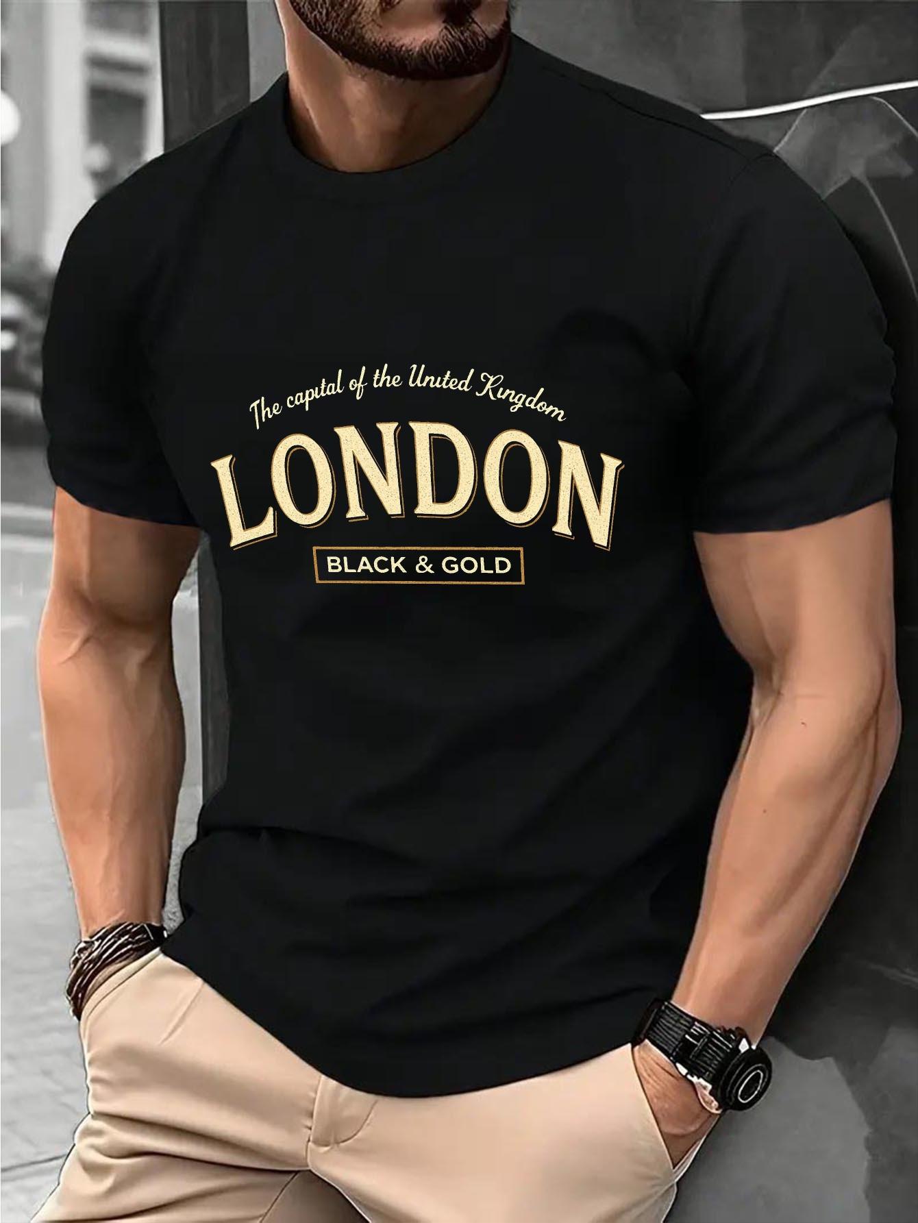 London Graphic T-shirt - Royal Blue with Golden  LONDON  Print M
