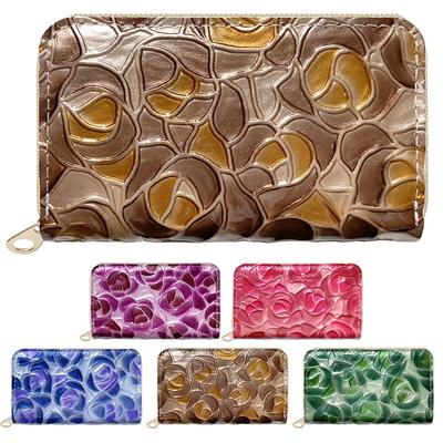 Leo&Aoi Genuine Leather Coin Case, Zipper-Around Pouch, Small Wallet, Compact, Simple, Cowhide Leather, Women's, Rose, Stained Glass Rose, Brown