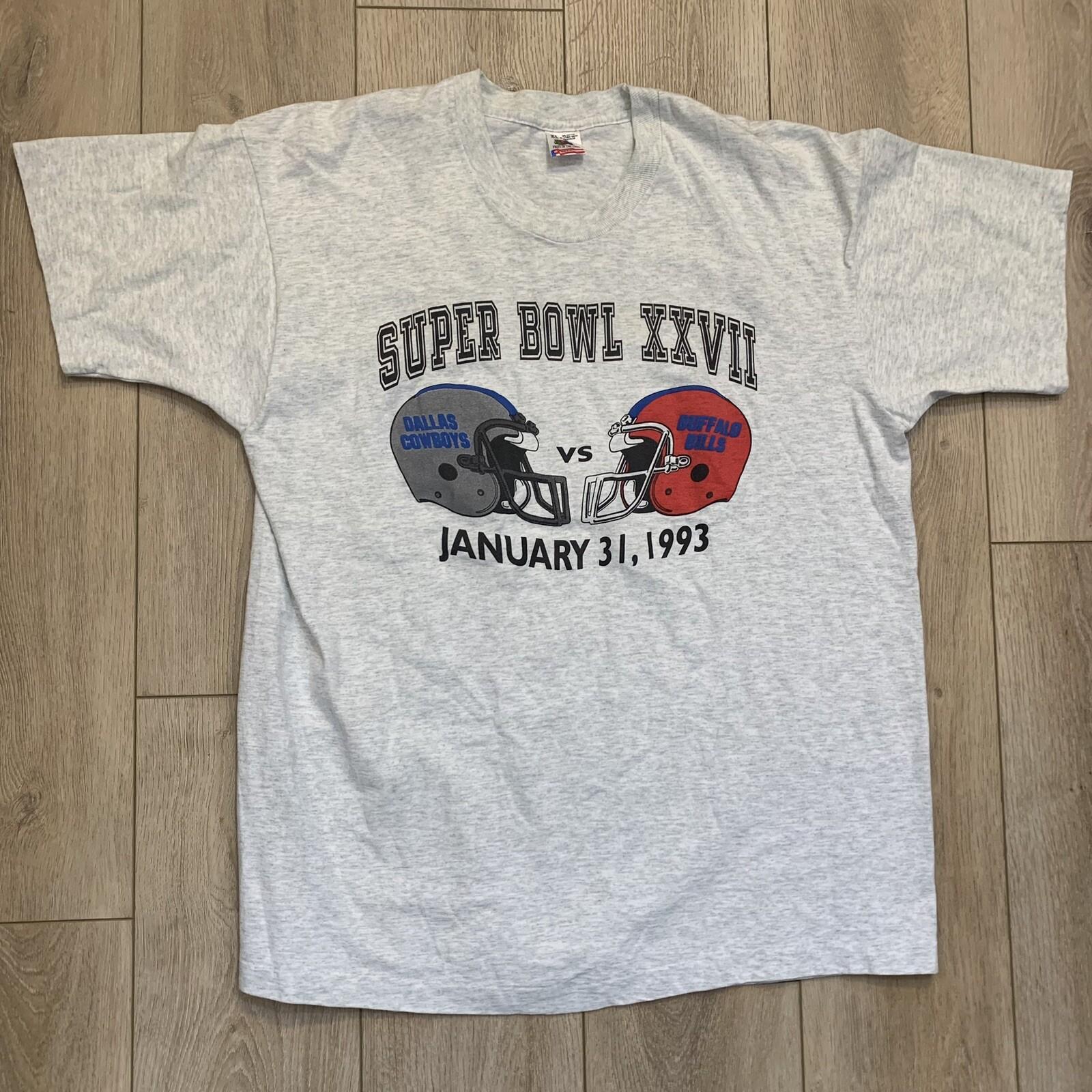 SUPER BOWL XXVII Dallas Cowboys vs BUFFALO BILLS XL T Shirt VINTAGE 1993 Helmets S