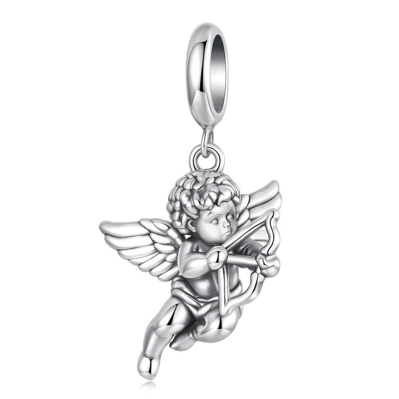 WOSTU 925 Sterling Silver 3D Vintage Pendant Cupid Angel Beads Classic Charm for Women DIY Bracelet Accessories Birthday Gift
