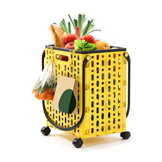 Folding Shopping Cart Collapsible Utility Cart with 360-Degree Swivel Wheels Lightweight Foldable Rolling Cart with Hooks for Grocery Shopping Laundry