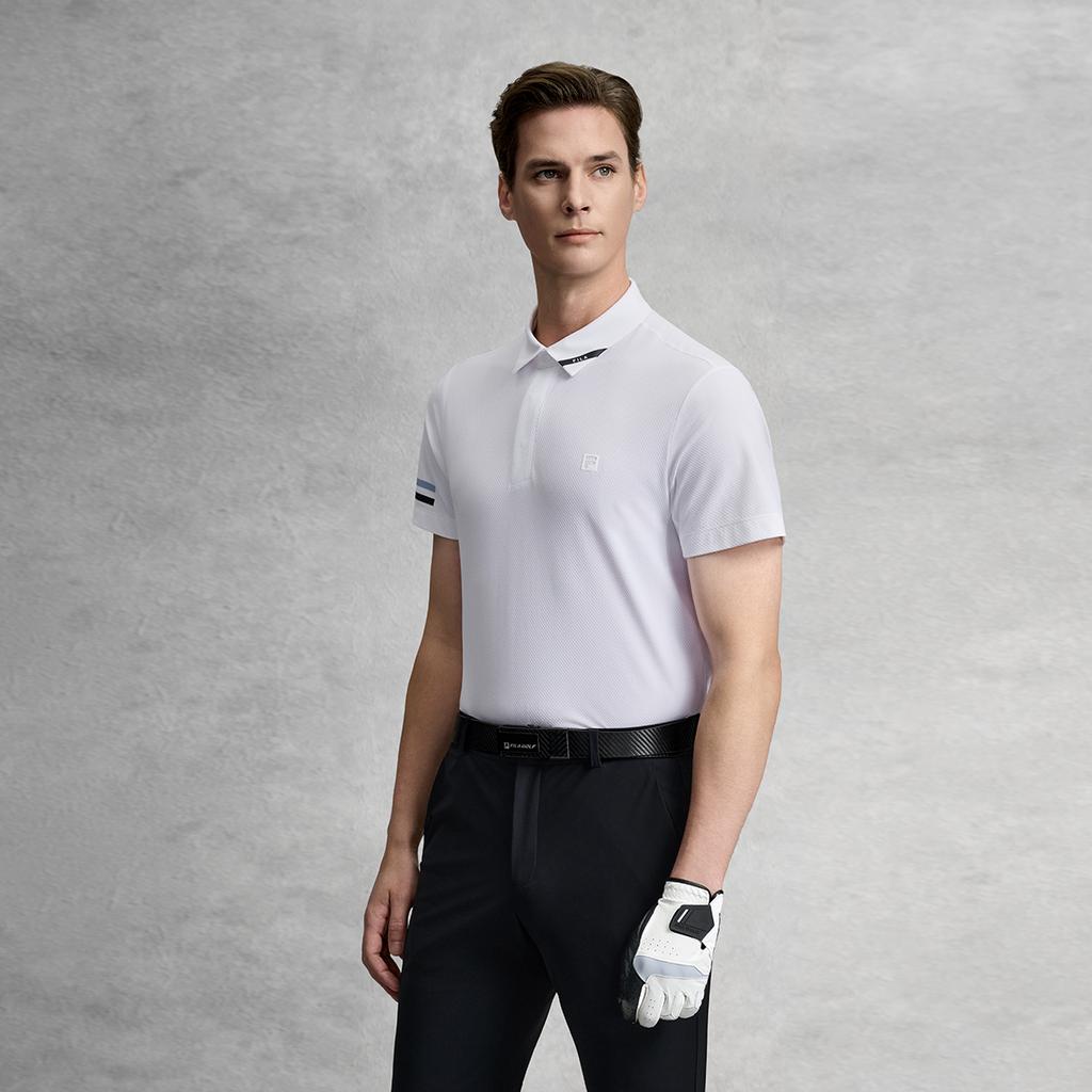 Fila Golf Series Fashion Simple Basic Sports Training Golf Versatile Comfortable Knitted Short Sleeve Polo Shirt Men Tops Jade-White A11M625102FWT