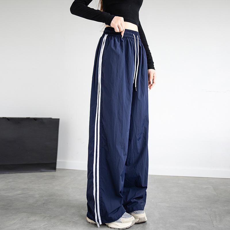Ice Silk Quick-drying Work Pants for Women In Summer Dopamine Loose Casual Striped Thin Sports Wide-leg Paratrooper Pants