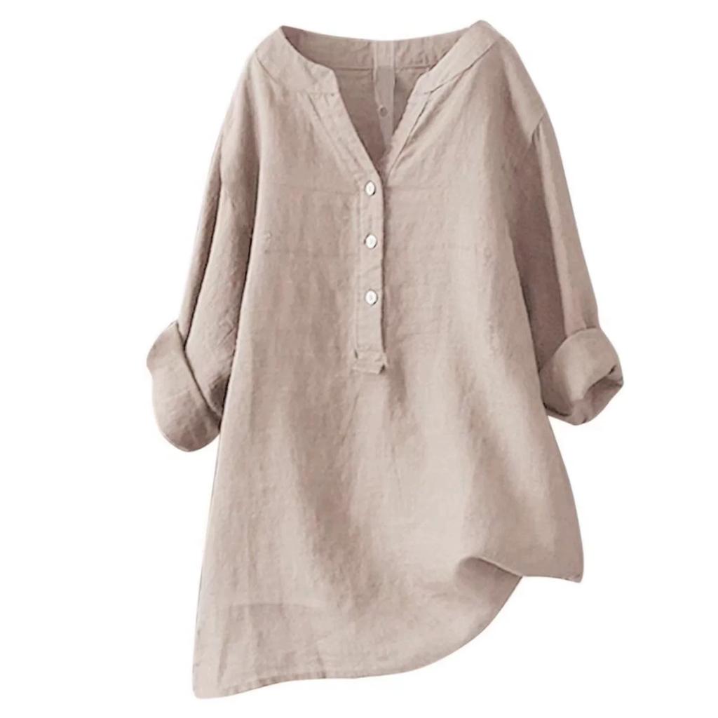 Vintage Casual Shirts for Women Spring Summer Casual Loose Long Sleeve Shirt Ladies Oversize V-Neck Blouse Tunic Tops