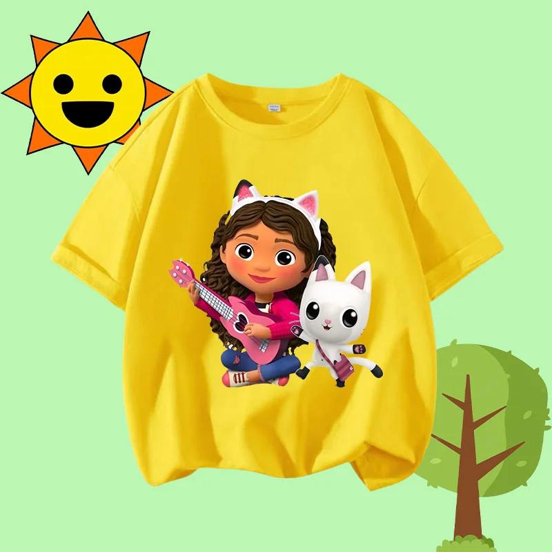 Disney Princess Cartoon Print Cute and Trendy Sports Shirt for Girls, Summer T-shirt Gabby Children's Crew-neck Short-sleeved