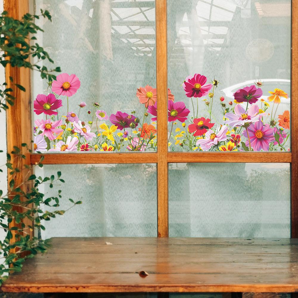 Creative Colorful Flower Balcony Glass Window Home Background Beautification Wall Stickers