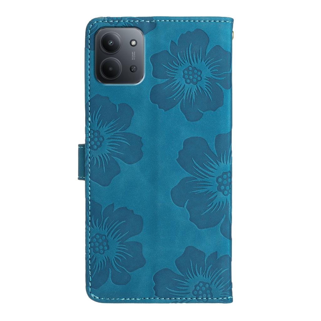 Phone Case For Xiaomi Redmi 15C 5G (EU) (173mm)/4G (EU) (173mm)/Poco C85 4G (173mm) Flower Design Leather Wallet Cover with Wrist Strap
