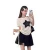 Star short-sleeved T-shirt women's summer American hottie design sense niche loose and thin straps drawstring front shoulder top