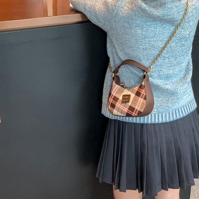 Retro Karomuster Mini Umhängetasche für Kinder & Eltern - Herbst/Winter Edition mit Lippenstift-Münzbörse