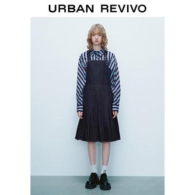 UR Dam Retro Hängsel Denim Klänning Midi