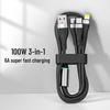 Luminous 100W Three-in-One 6A Fast Charging Cable for Android, Huawei, and Apple Devices