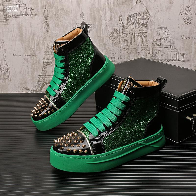 Fashion New Red Sports Thick Sole Men Casual Personality Loafers Korean Version Riveted Casual Shoes