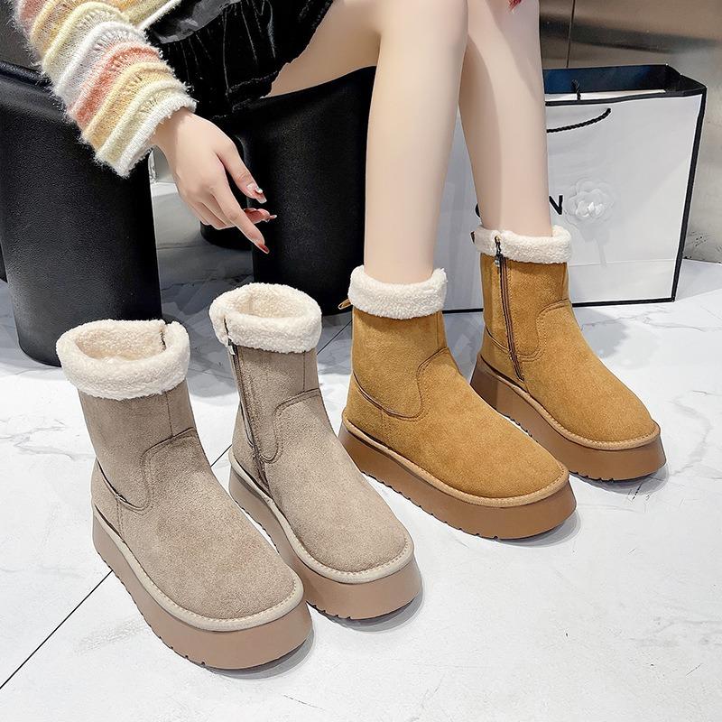 Versatile warm thick-soled snow boots for women's winter new retro piled thickened cotton shoes fluffy short boots