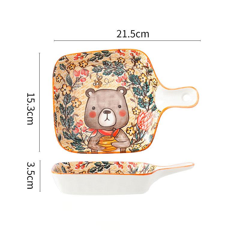 Ceramic Baking Tray with Handle Forest Animal Design Bowls Creative Restaurant Household Plate Kitchen Tableware Gift