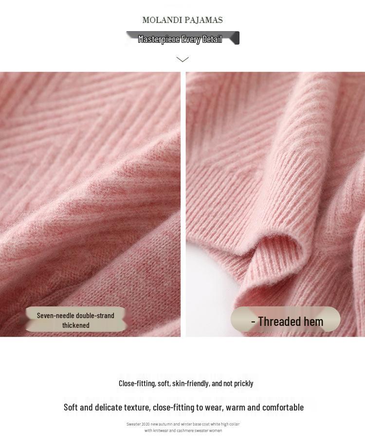 Women's High Collar Solid Color Loose Slimming Knit Pullover – 100% Pure Wool Base Layer Top for Autumn and Winter