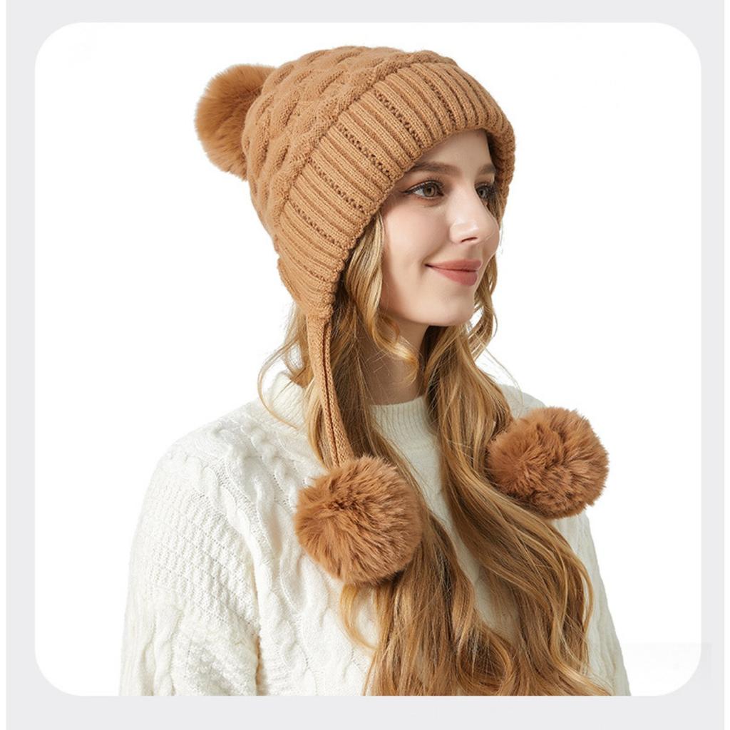 Thickened, Woolen Hat, Women's Hat, Velvet Hat, Outdoor Hat, Warm Hat, Wool Ball, Knitted Hat