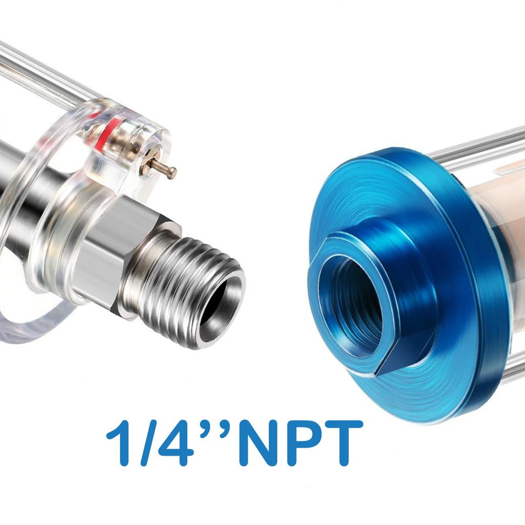 Water Oil Separator Filter, 1/4" NPT Male and Female Thread Spray Gun Filters Air Line Compressor Fitting Air Coupler and Plug