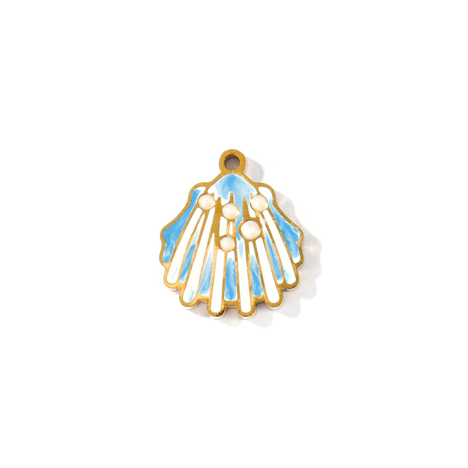 2pcs Mini Stainless Steel Charms 18K Gold Plated Flower Shell Blue Pink Enamel Pendants DIY Necklace Earrings Jewelry Findings