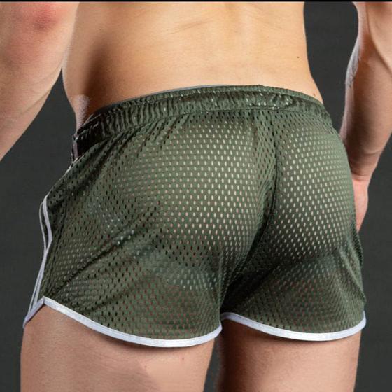 Summer Men Sport Shorts Color Matching Hollow Mesh Loose Drawstring Elastic Waist Quick Dry Jogging Gym Vacation Beach Shorts
