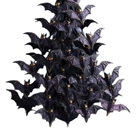 Bat Swarm Tree Ornament Black Bat Stack Hanging Decoration Gothic 2D Flat Acrylic Flying Bat Pendant for Yard Porch Halloween Home Decor