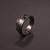 Adjustable Unisex Vintage Oxidized Copper Silver-Plated Geometric Ring With Hand-Carved Leshan Motif