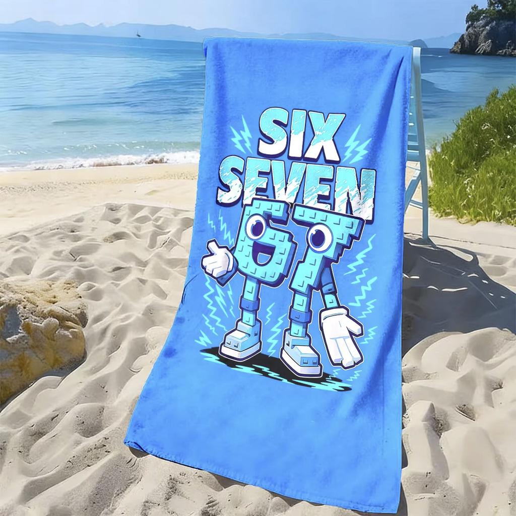 Educational Cartoon Characters Beach Towel Flat Print Blue Block Numbers Microfiber Bath Towel for Boys Birthday Gift Dorm
