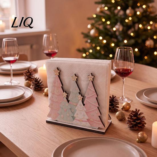 Makeup Brush And Lipstick Holder Christmas Theme Wooden Napkin Holder, Decorative Holiday Paper Towel Stand, Kitchen Counter Rack HD UV Printing