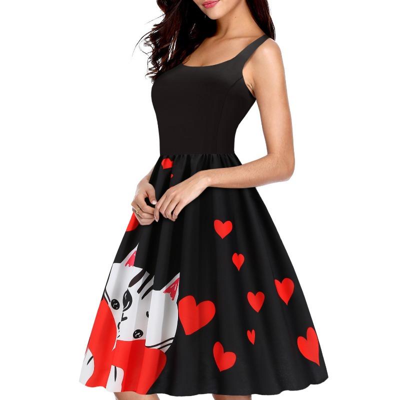 Valentine's Day Temperament Vest Splicing Love-type Printed Pendulum Dress
