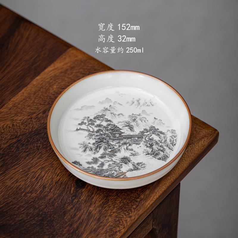 Ceramic Sancai Cover Bowl High-end Chinese Landscape Kung Fu Tea Set Tea Breaker Tengwang Pavilion Ru Kiln Single Tea Bowl