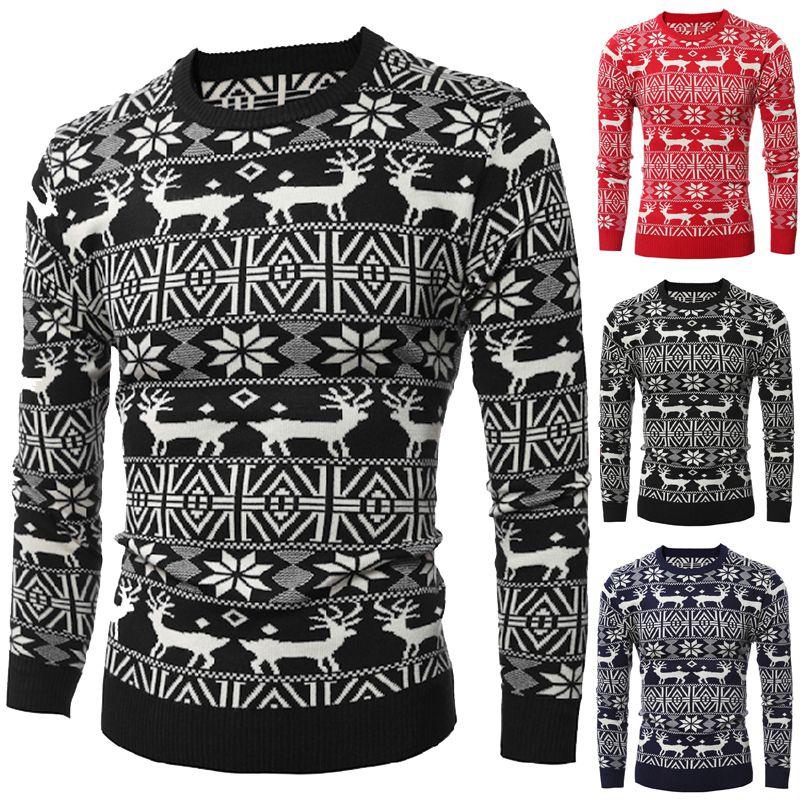Christmas Xmas Mens Sweater Retro Vintage Jumper Snowflake Knitted Tops Knitwear