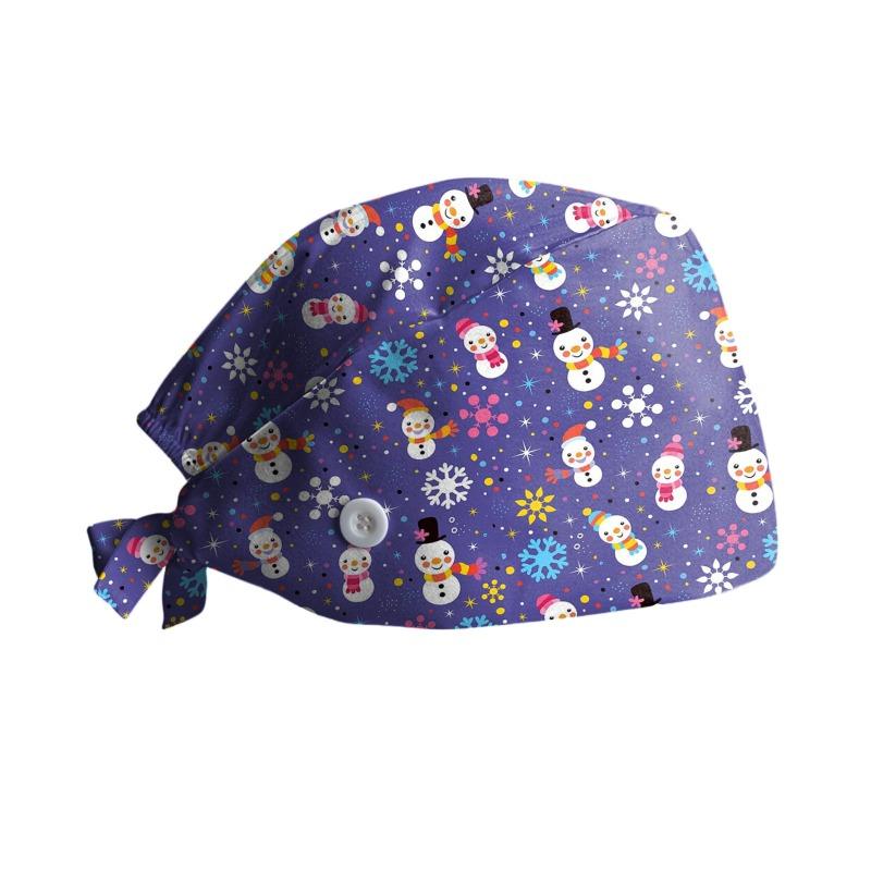 Surgical Cap with Adjustable Printed Christmas Theme Hat, Sweat Wicking Strip, Dust-proof Cloth Bag Head Cap, Doctor's Oral Cap, Nurse's Cap