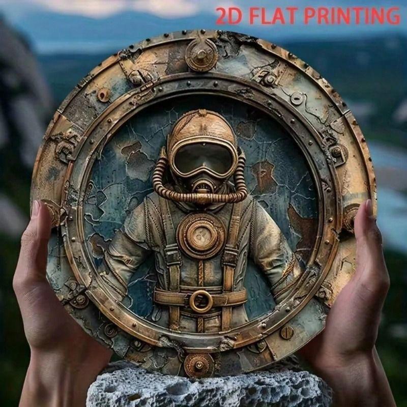 Metal Wall Art Diver Porthole Poster for Cafe Decor