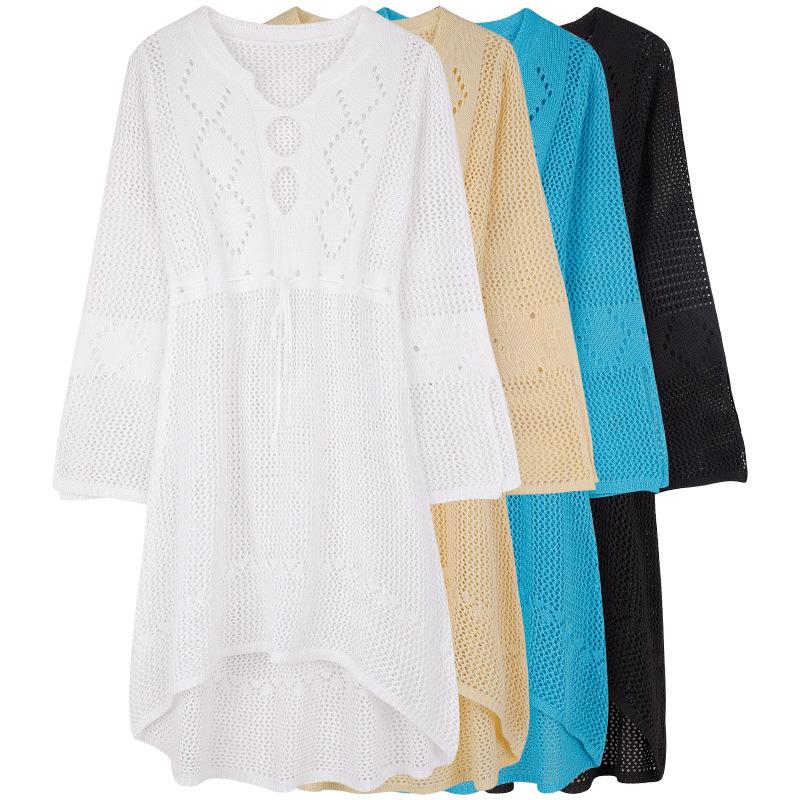 Summer Women's Sexy Knitted Beach Dress Seaside Sunscreen Hollow Out Cover-ups