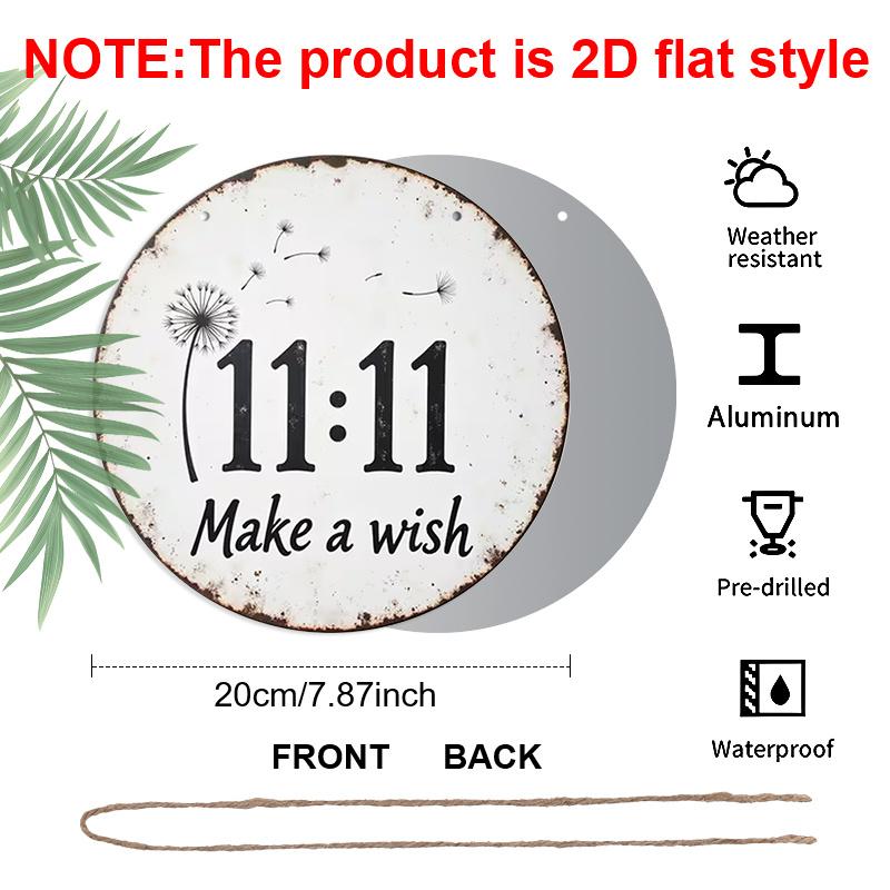 2D Flat Aluminum Rustic Farmhouse 11:11 Angel Number Sign Round Metal Sign, Inspirational Spiritual Art for Manifestation, Pre-Drilled Holes for Easy