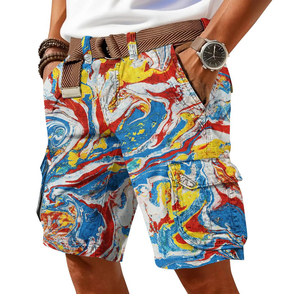Men's Casual Trendy Colorful Printed Shorts - Men's Multi-pocket Workwear Sports Shorts