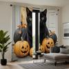 Set Of 2 Hd Halloween Black Cat Pumpkin Decorative Curtain Tie Digital Printed Home Decoration Style Decorate Polyester
