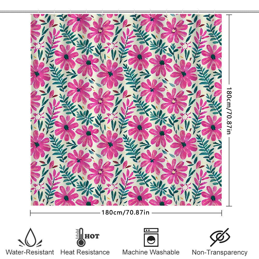 Watercolor Floral Shower Curtain Bathroom Decor Modern Waterproof Fabric Customizable Size Available Pink Green White Colors