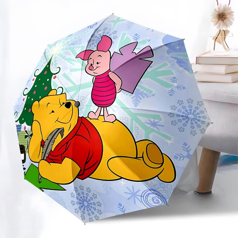 Ombrello da Viaggio a Tema Winnie the Pooh e Amici - 8 Stecche, Apertura e Chiusura Automatiche, Design Pieghevole Portatile, Ombrello Compatto ed Elegante