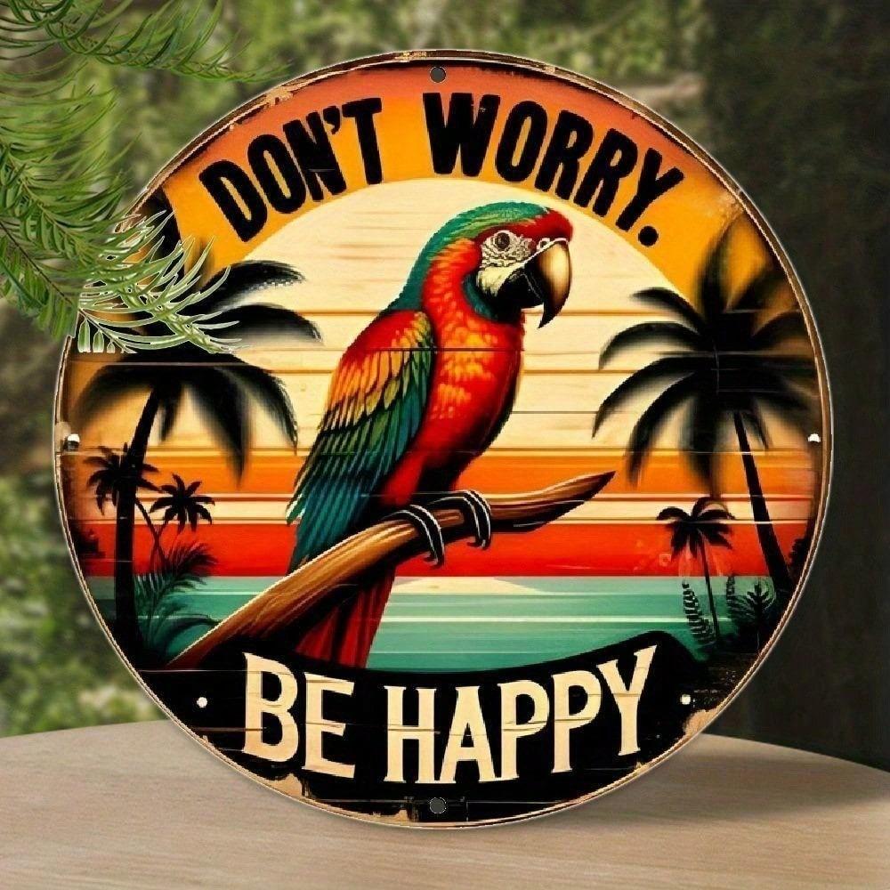 Vintage 8x8 Round Metal Tin Sign Tropical Parrot Wall Decor Waterproof For Home Bar Cafe