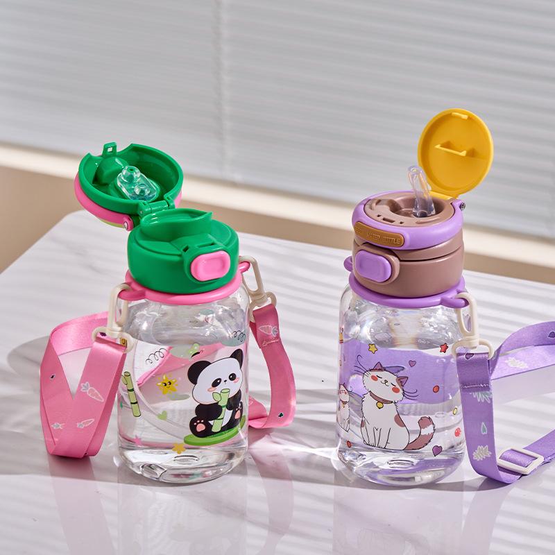 Water Bottle New Cute Children's Water Cup Kindergarten Summer School Cartoon Special Cup Portable Student Double Drink Straw Cup