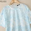 ZANZEA Women Summer Round Neck Casual Short Sleeve Blouse