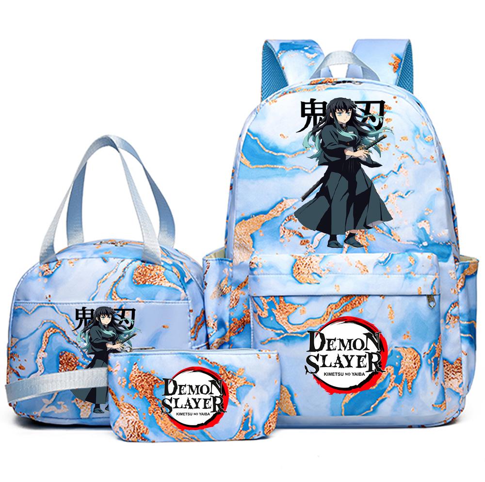 3Pcs/set Anime Demon Slayer Printed Backpack Handbag Pencil Case for Teenager Student Girl Boy Bookbag Schoolbag Large Capacity Waterproof Travel Bag