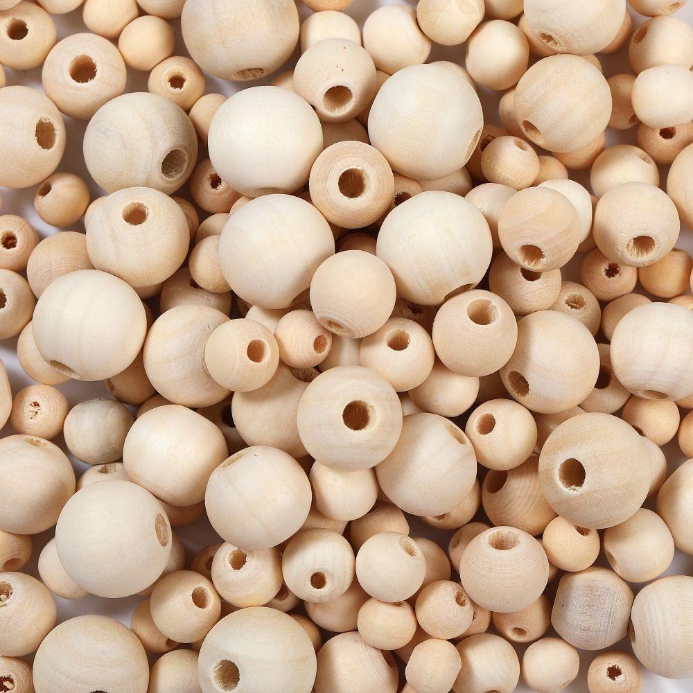 300Pcs 6-14mm Wooden Beads Craft Making Natural Round Beads  DIY Bracelet Necklace