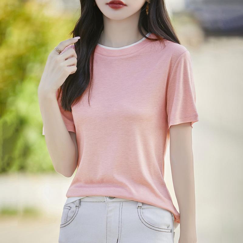 

Fake Two-piece Knitted T-shirt Short-sleeved Women s Summer New Style Layered Slim Round Neck Straight Shoulder Top XXL сірий