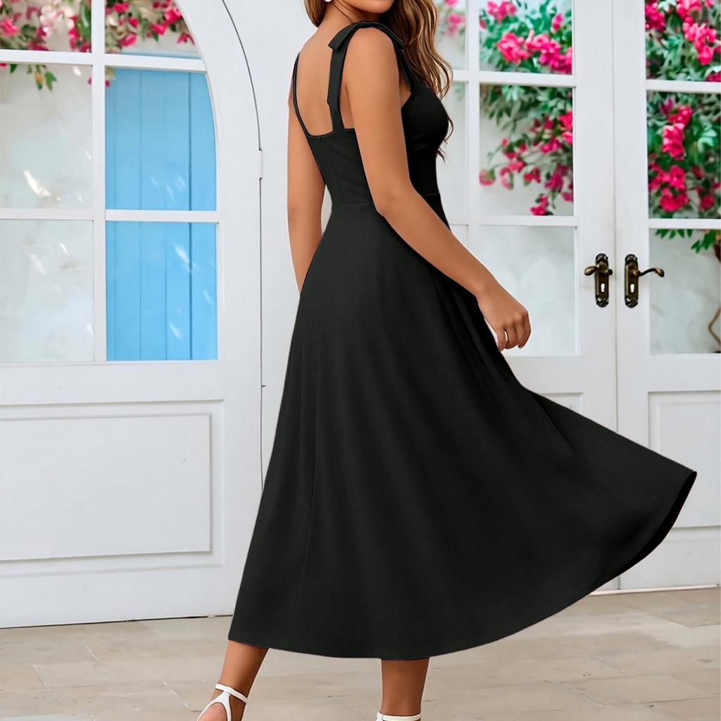 Stylish Women's Elegant Color Suspender Dress Long Dress