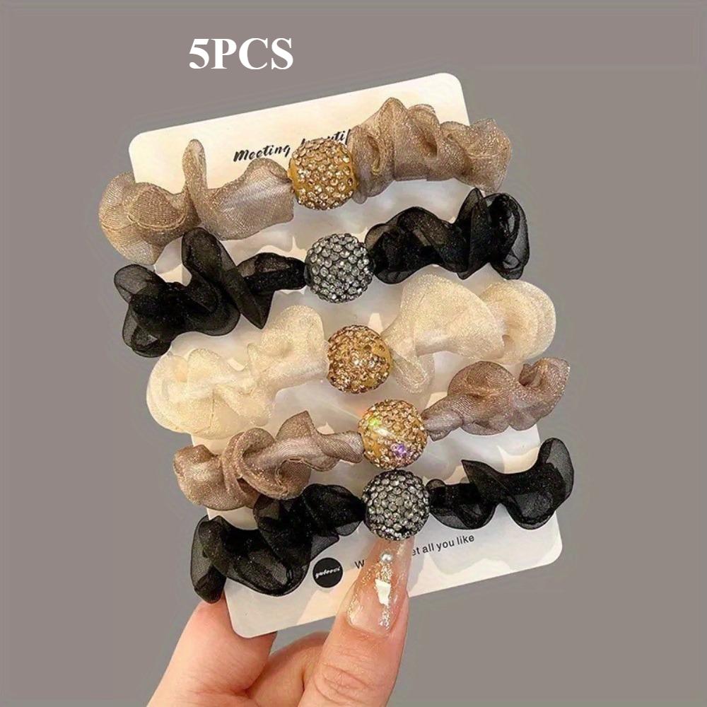 

5/10pcs Rhinestone Yarn Fashion Simple Ponytail Hair Band, Fashionable Way To Wear,Perfect Choice of Women s Dress Up Headwear