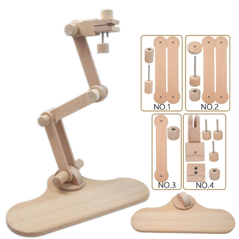 Wooden Embroidery Hoop 360Degree Rotated Adjustable Desktop Stand Cross Stitch Rack Frames Rings Adults Gifts Sewing
