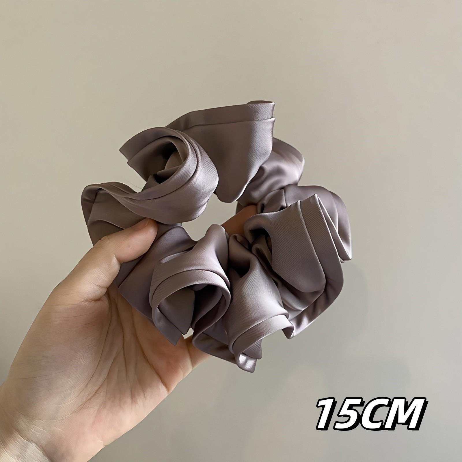 Korean Style Elegant Black Satin Wood Ear Edge Hair Tie for Women